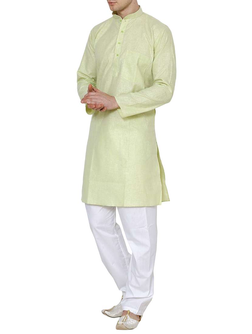 green cotton long kurta - 15803123 - Standard Image - 1