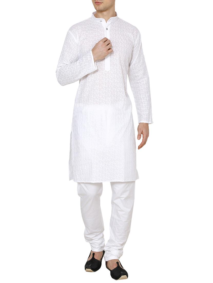 white cotton embroidered long kurta