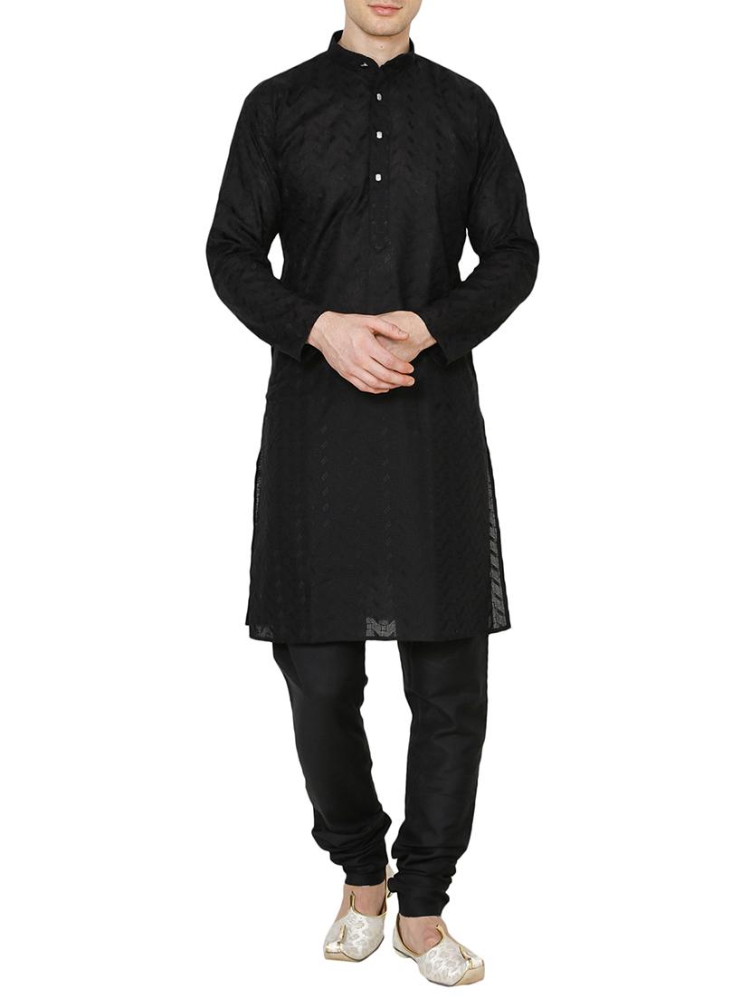 black cotton embroidered long kurta