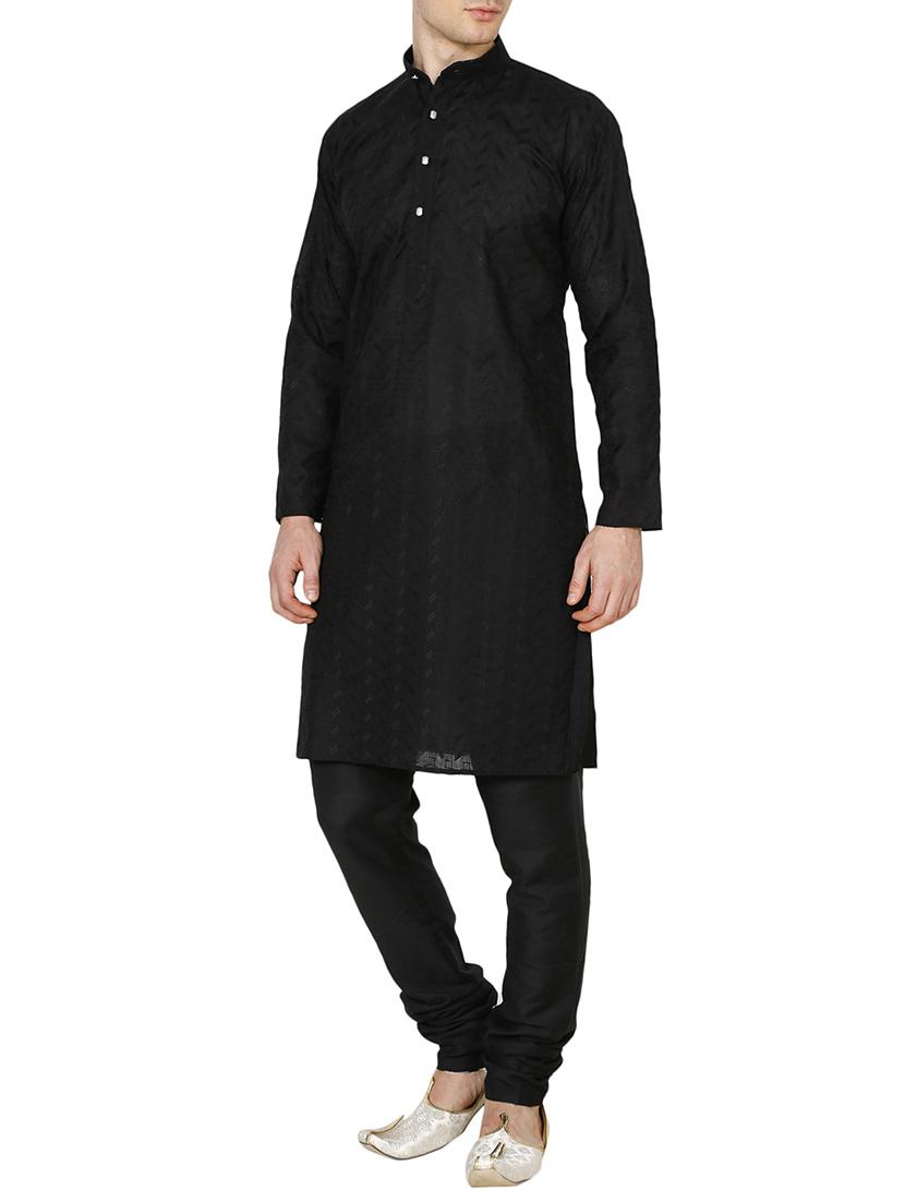 black cotton embroidered long kurta - 15803130 -  Standard Image - 1
