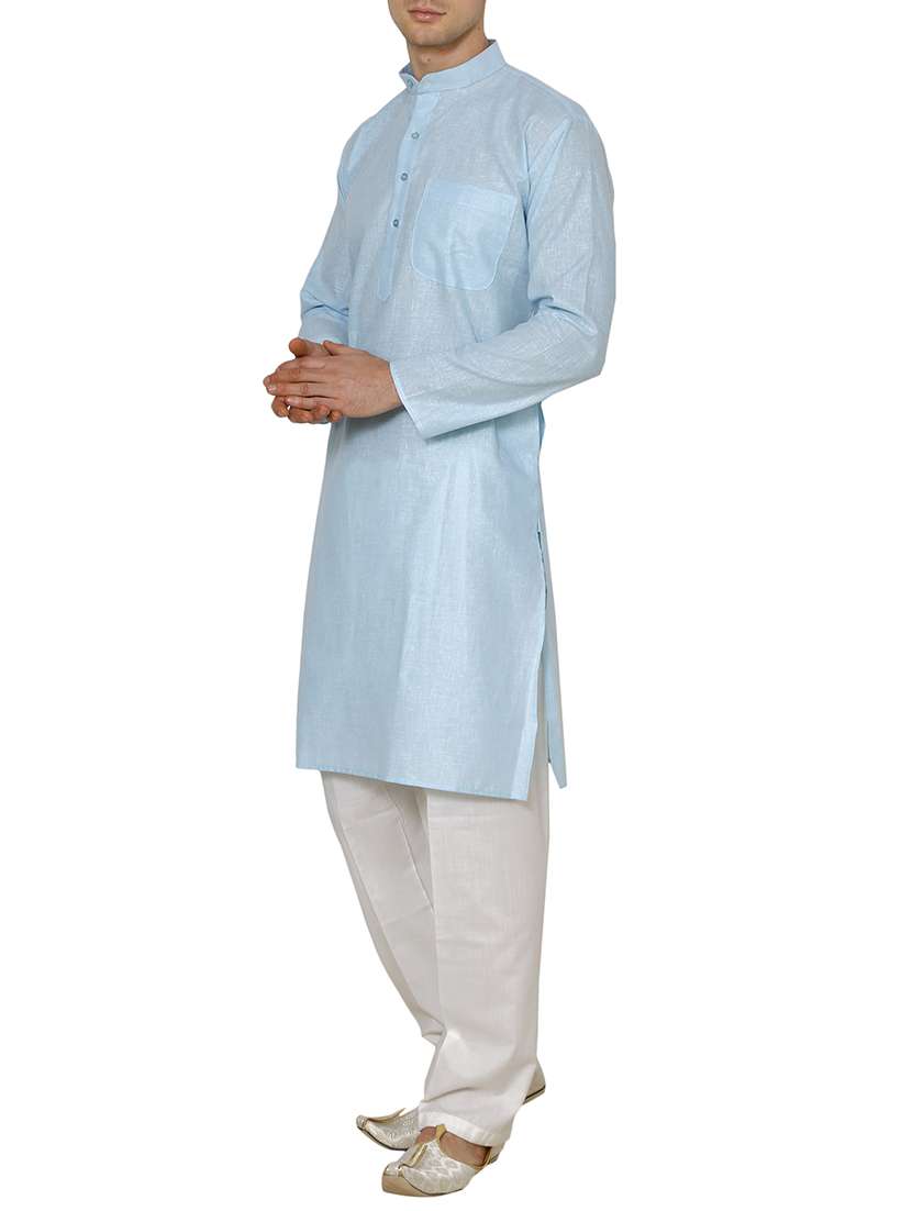 blue cotton long kurta - 15803133 - Standard Image - 1