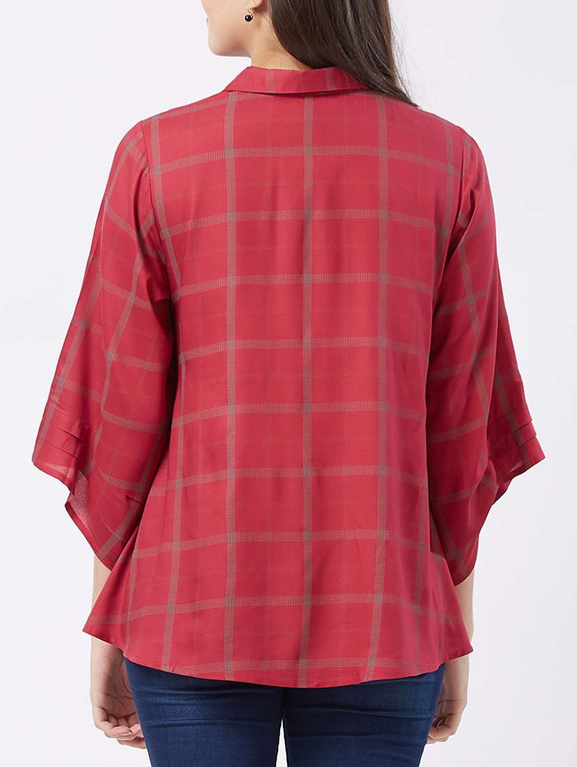 Embroidered Checkered Flared Sleeved Shirt