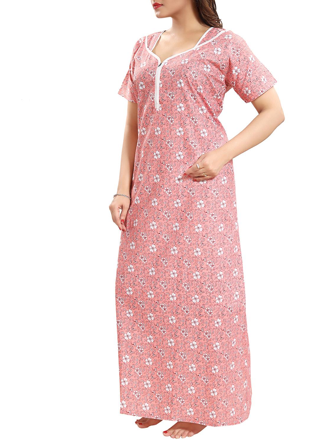zipper detail floral nightwear gown - 15807891 - Standard Image - 1