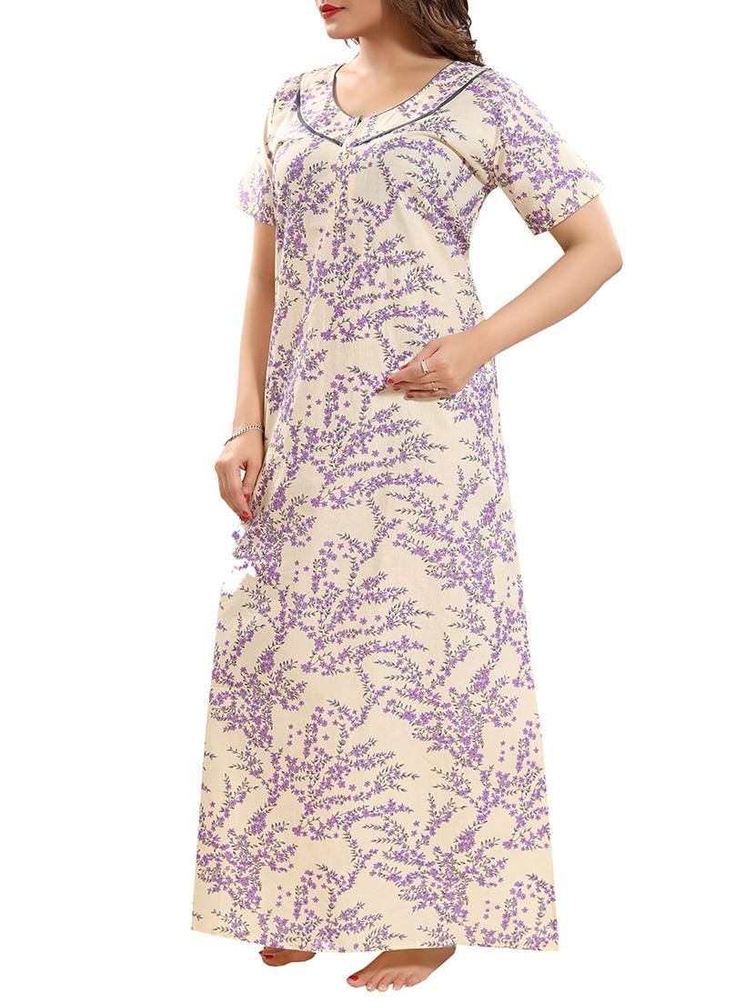 zipper detail floral nightwear gown - 15807899 - Standard Image - 1