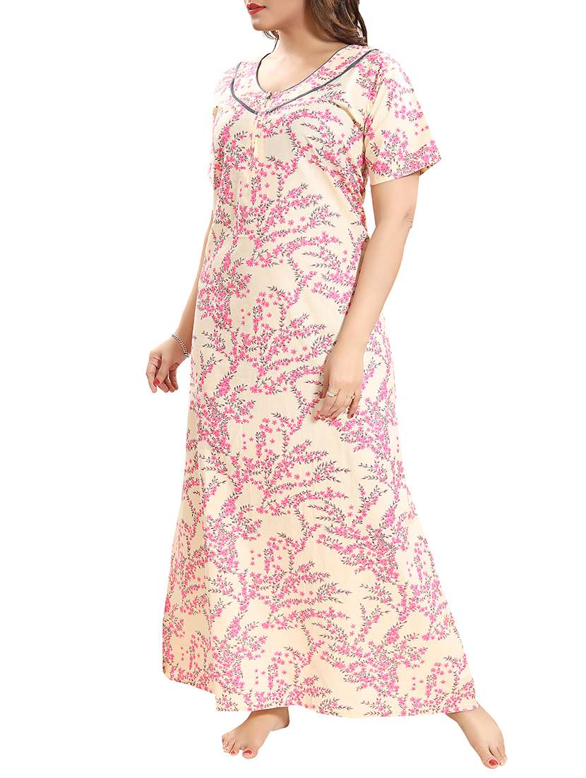 zipper detail floral nightwear gown - 15807902 - Standard Image - 1