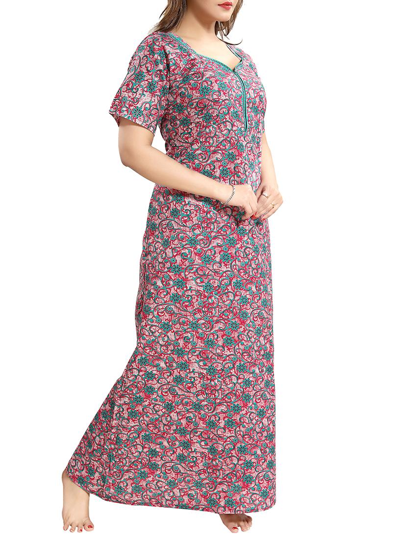 zipper detail floral nightwear gown - 15807909 - Standard Image - 1