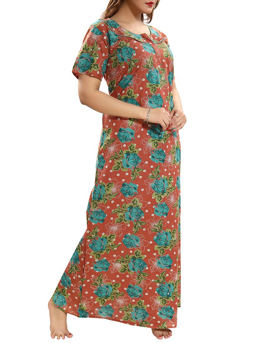 zipper detail floral nightwear gown - 15807910 - Standard Image - 1