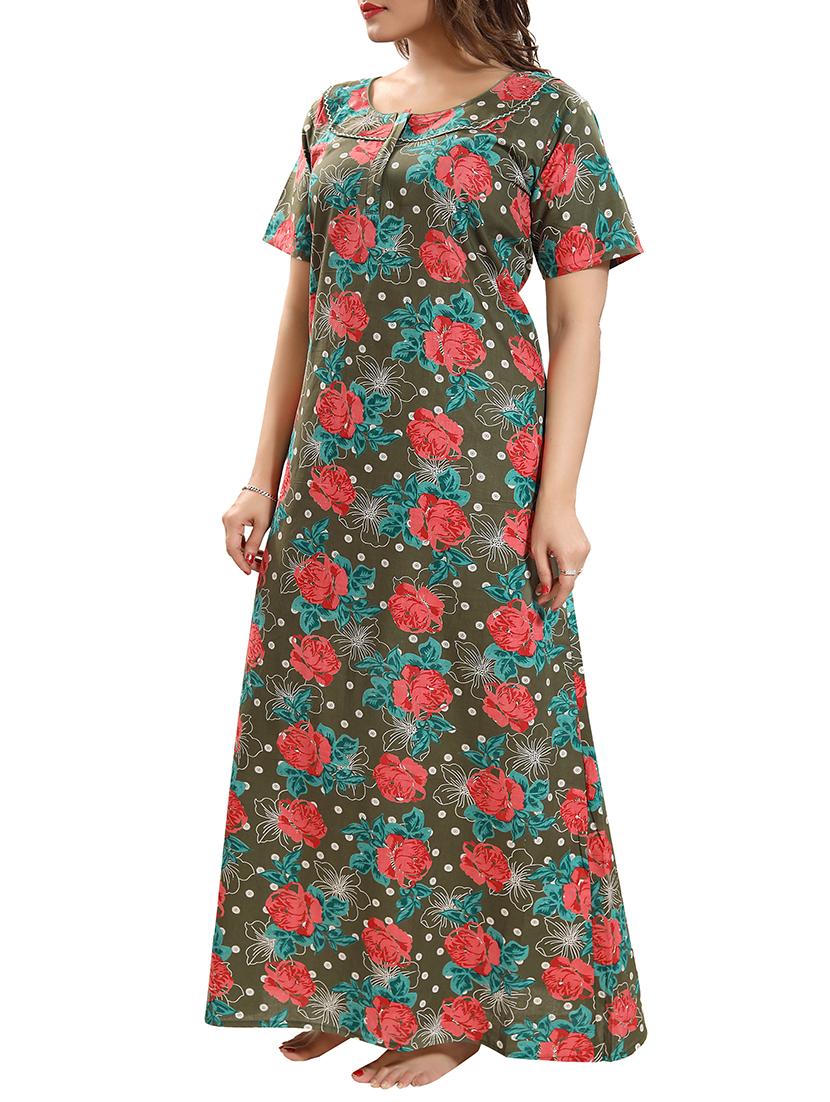 zipper detail floral nightwear gown - 15807911 - Standard Image - 1