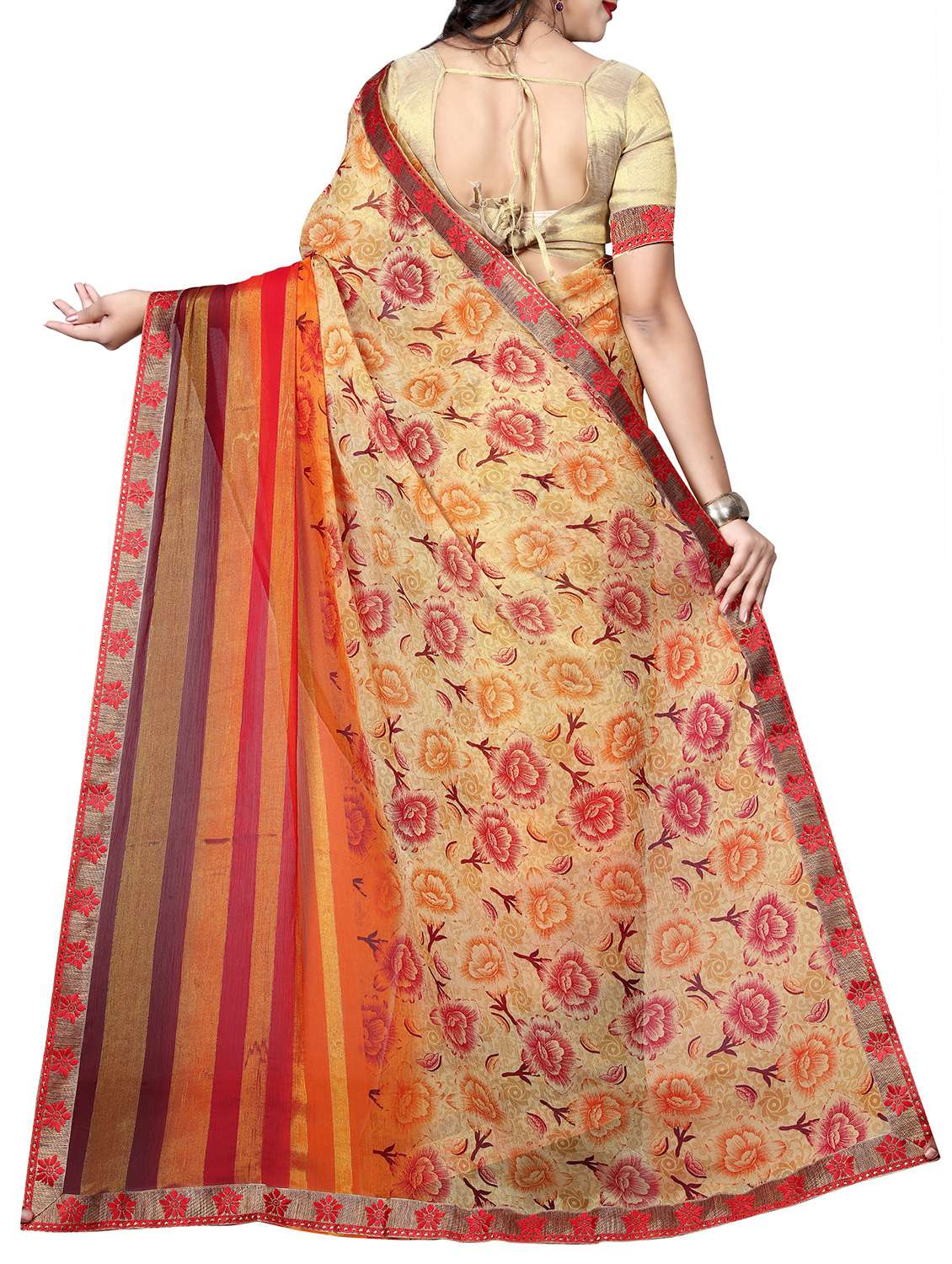 floral motif printed saree with blouse - 15809208 - Standard Image - 1