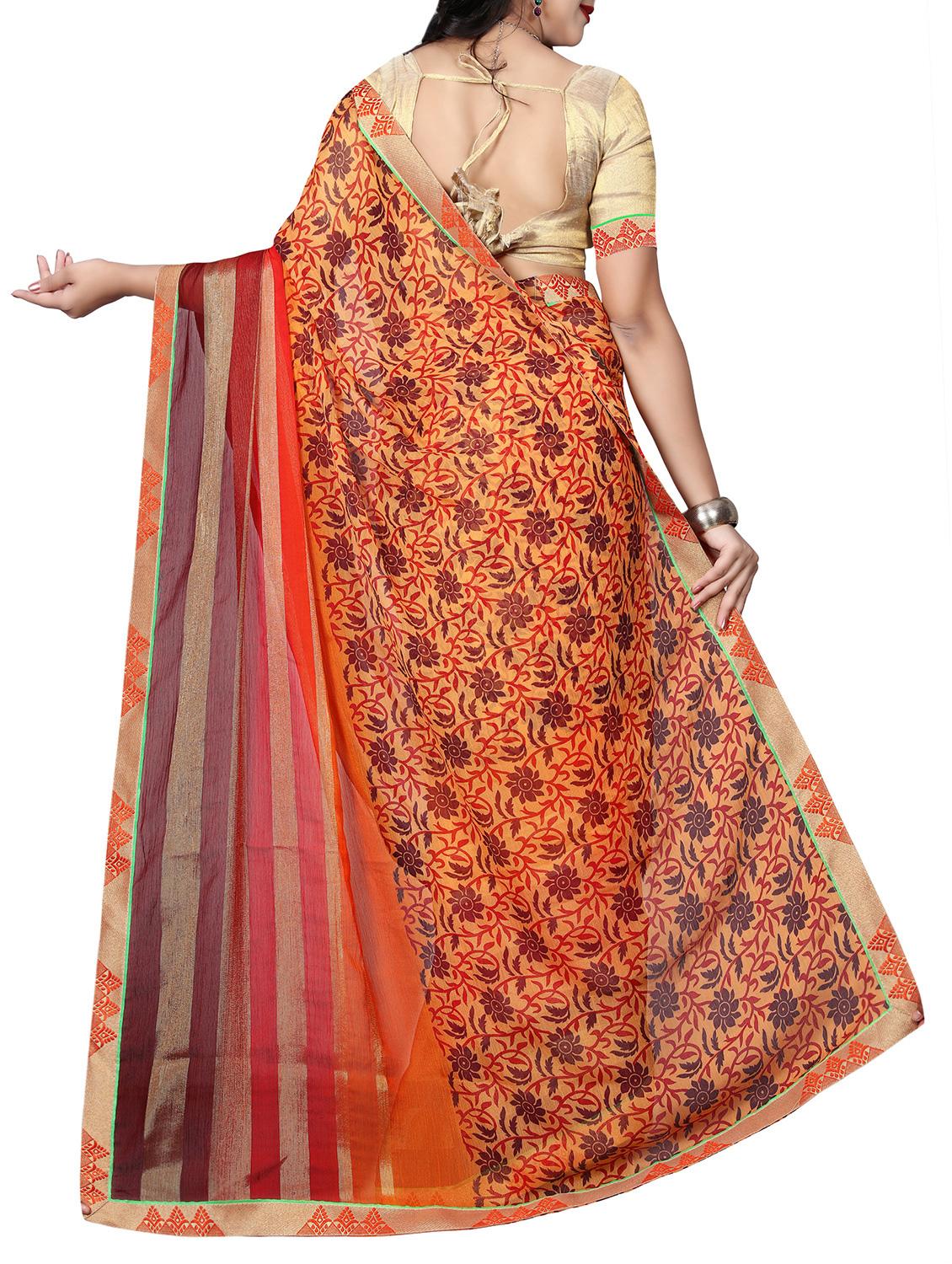 floral motif printed saree with blouse - 15809209 - Standard Image - 1