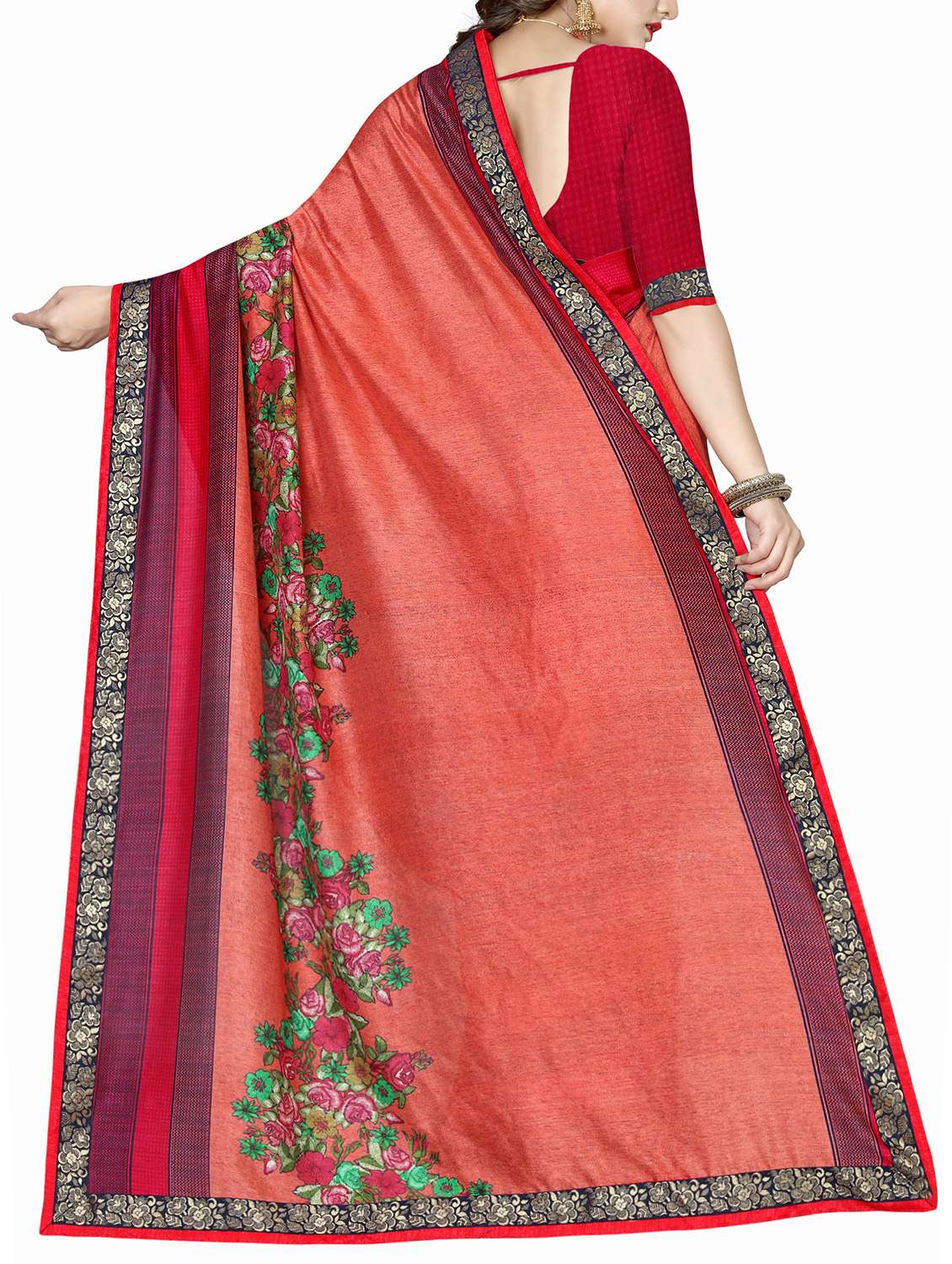 floral motif printed saree with blouse - 15809258 -  Standard Image - 1