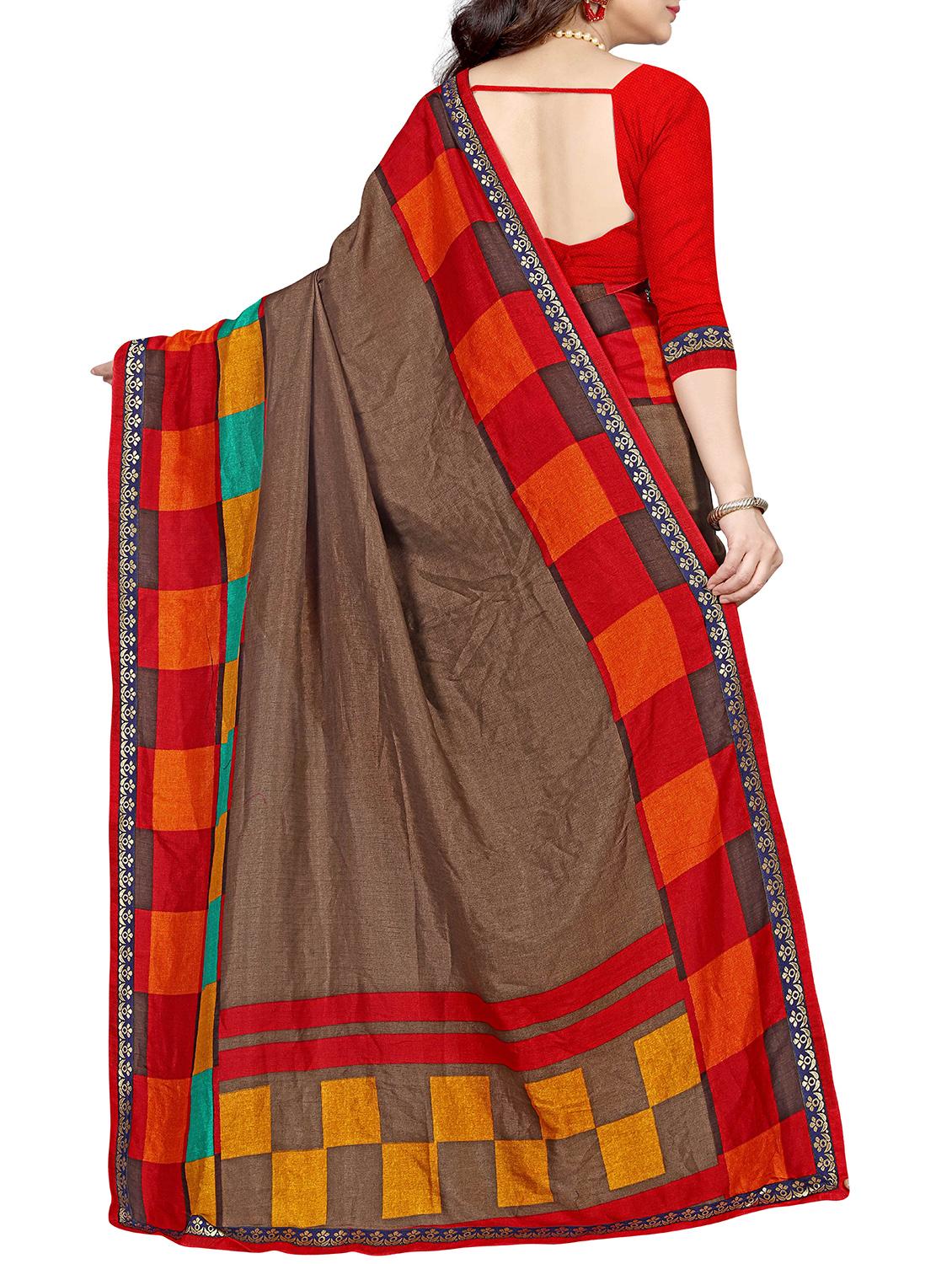 checkered border solid saree with blouse - 15809260 - Standard Image - 1