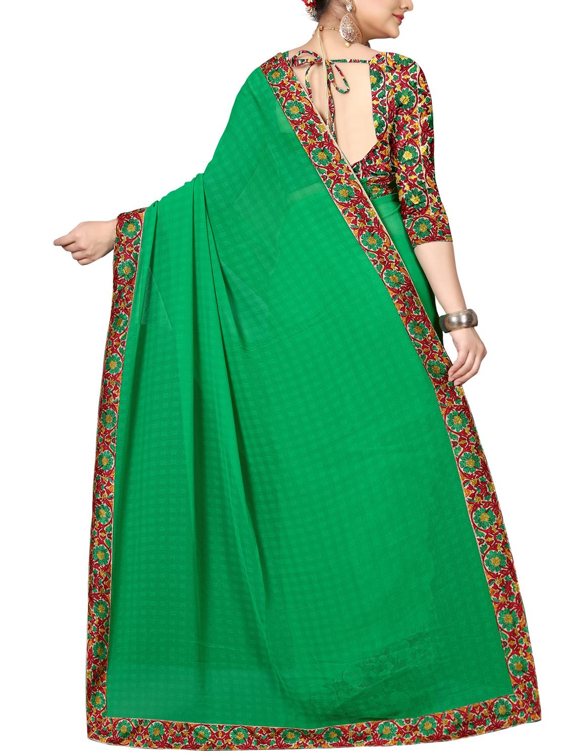 floral printed border solid saree with blouse - 15809277 -  Standard Image - 1