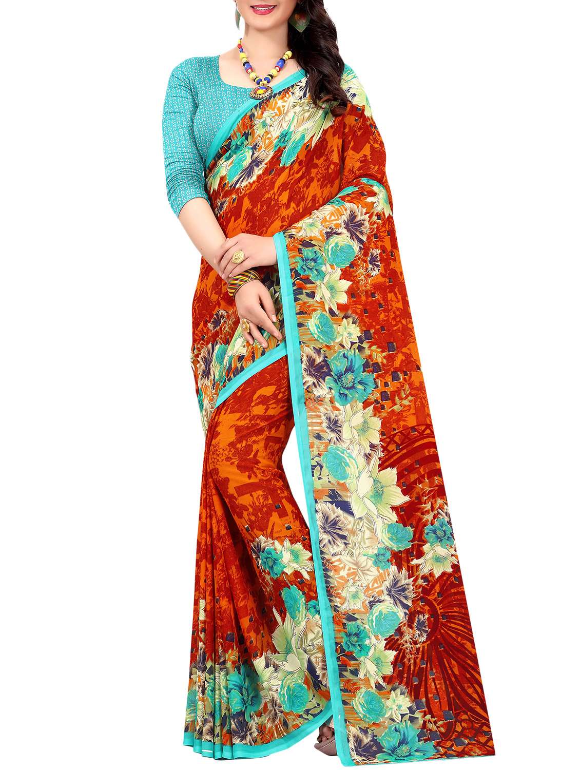 floral printed saree with blouse - 15809285 -  Zoom Image - 0
