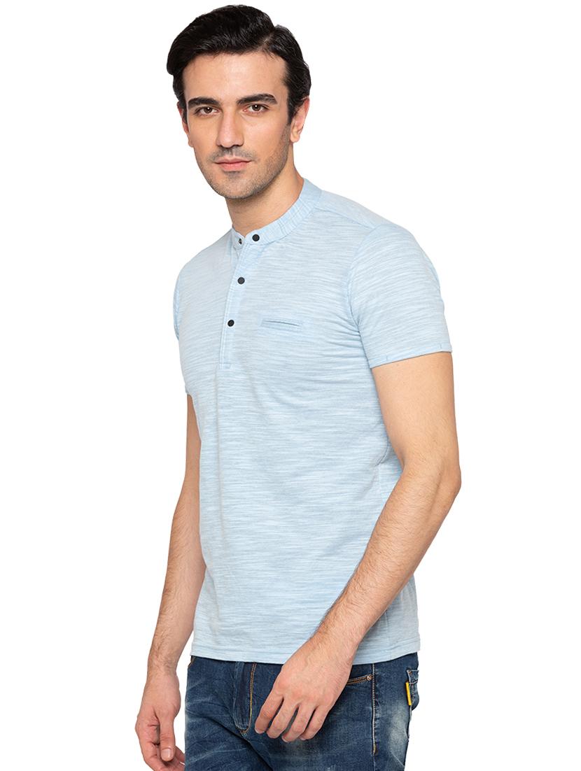 blue pocket mandarin neck t-shirt - 15810492 -  Standard Image - 1
