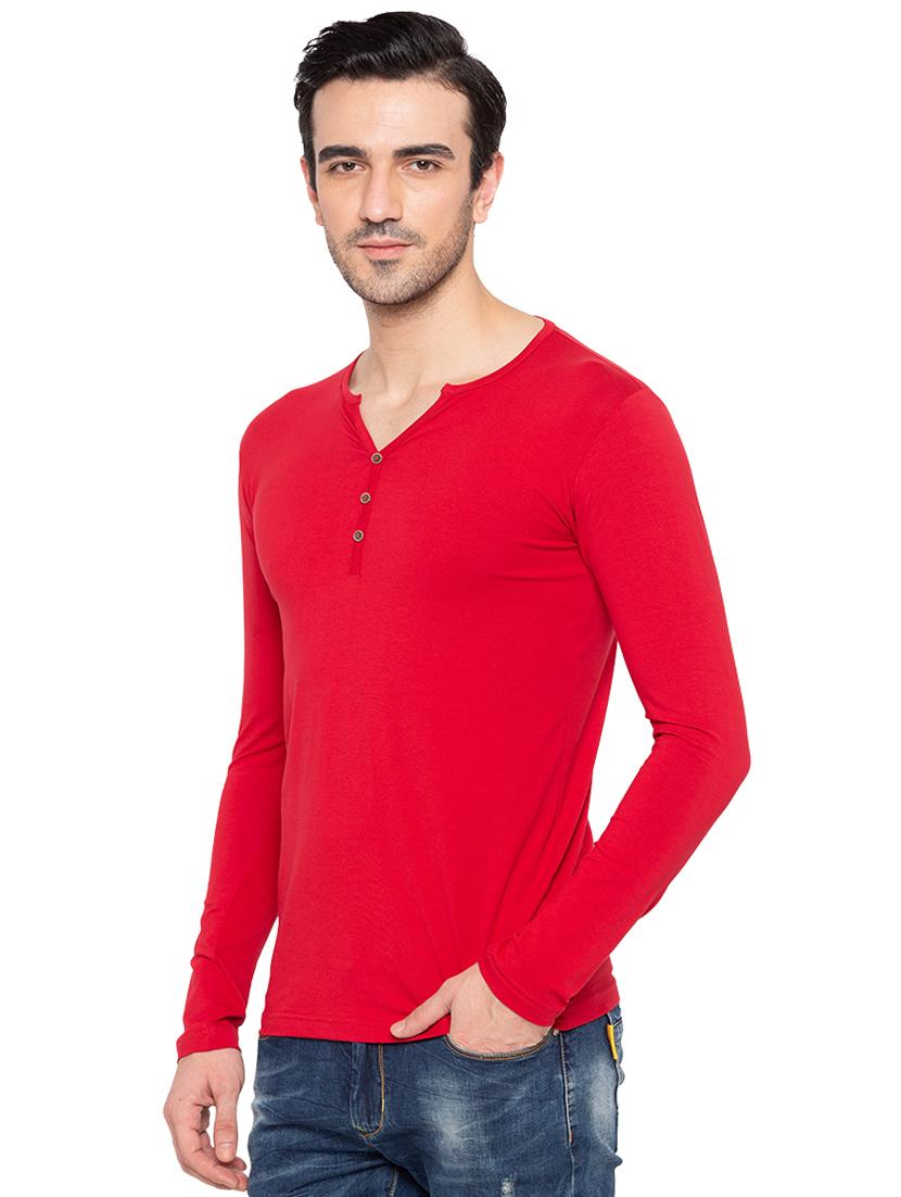 solid red henley neck t-shirt - 15810503 -  Standard Image - 1