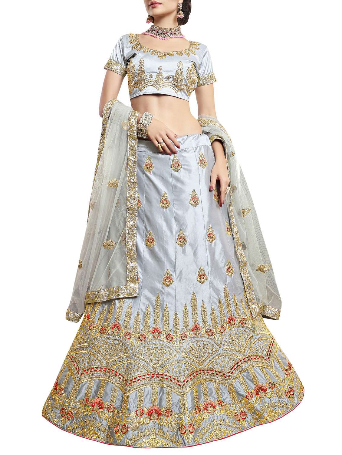 zari embroidered flared lehenga