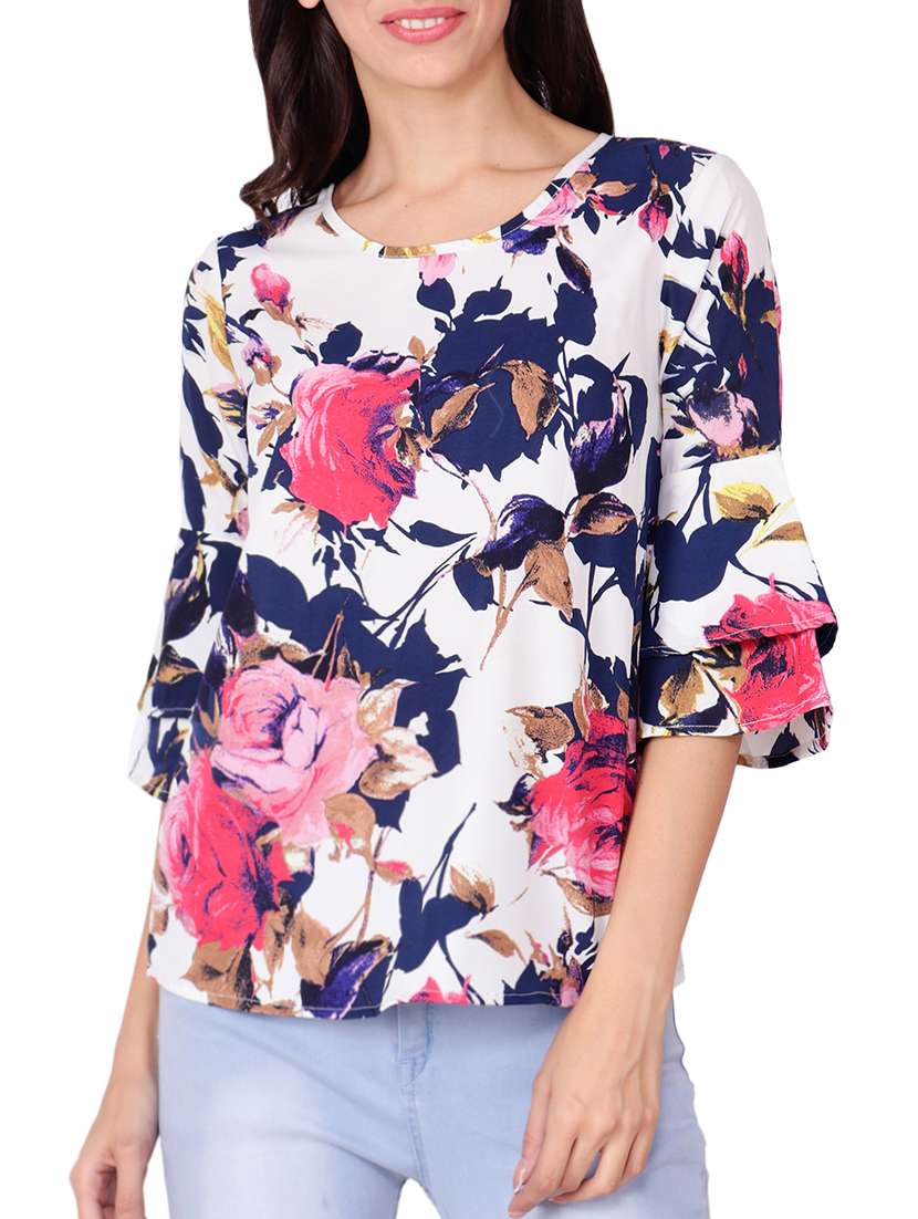layered bell sleeved floral top - 15819213 - Standard Image - 1