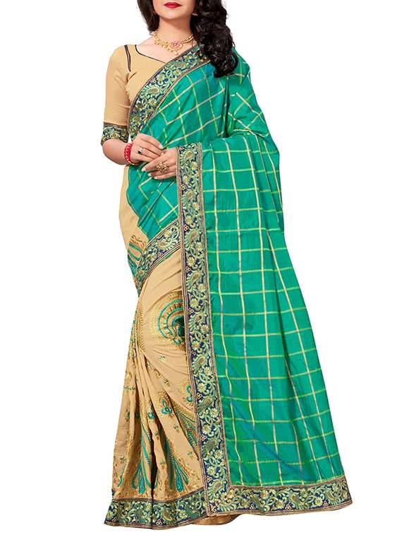 checkered embroidered half & half saree with blouse