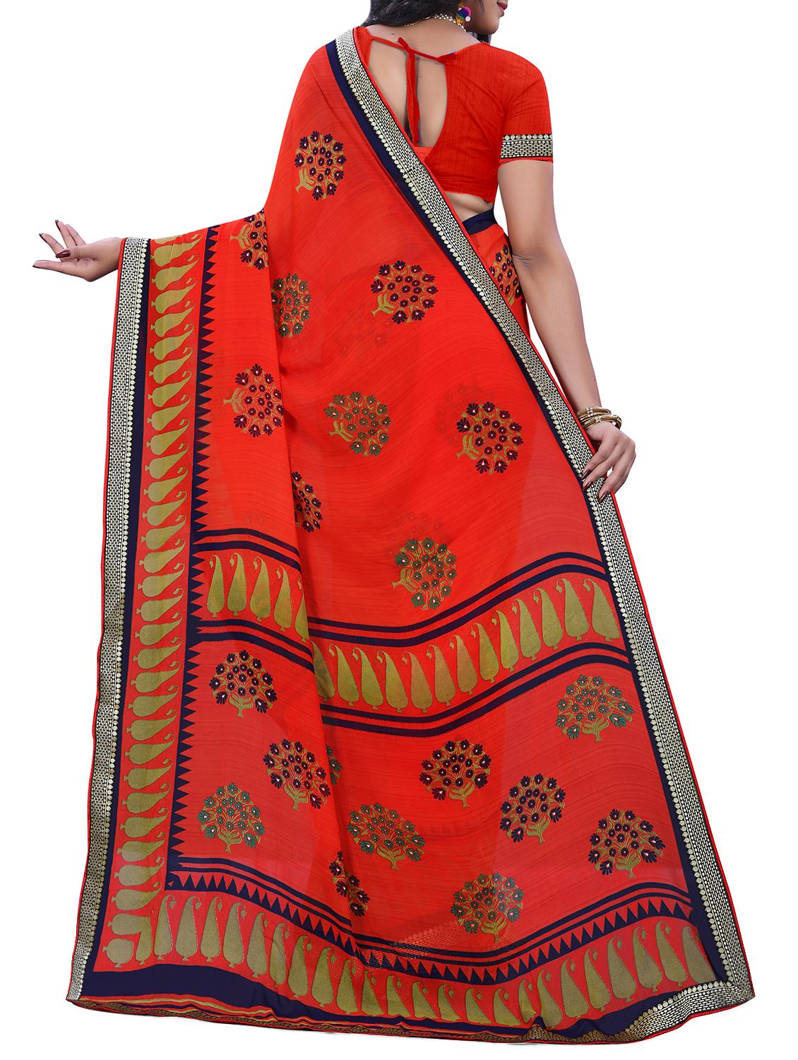 women's bordered orange colored saree with blouse - 15819306 - Standard Image - 1