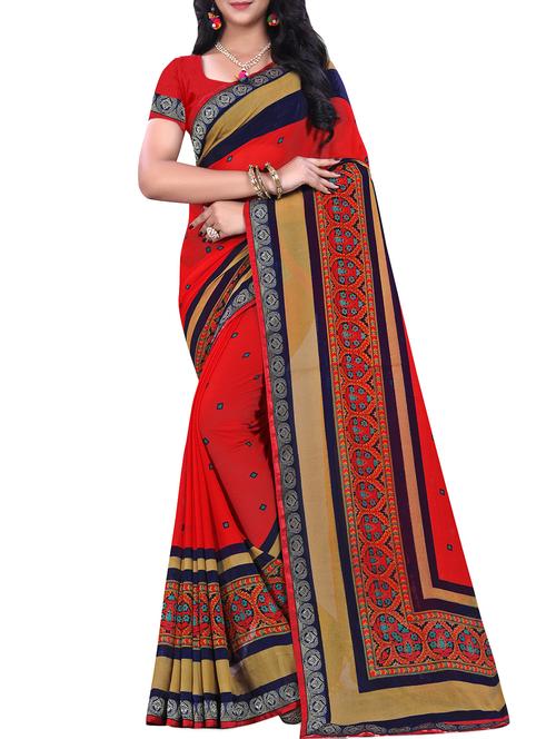 women's geometric red colored saree with blouse - 15819309 - Standard Image - 0