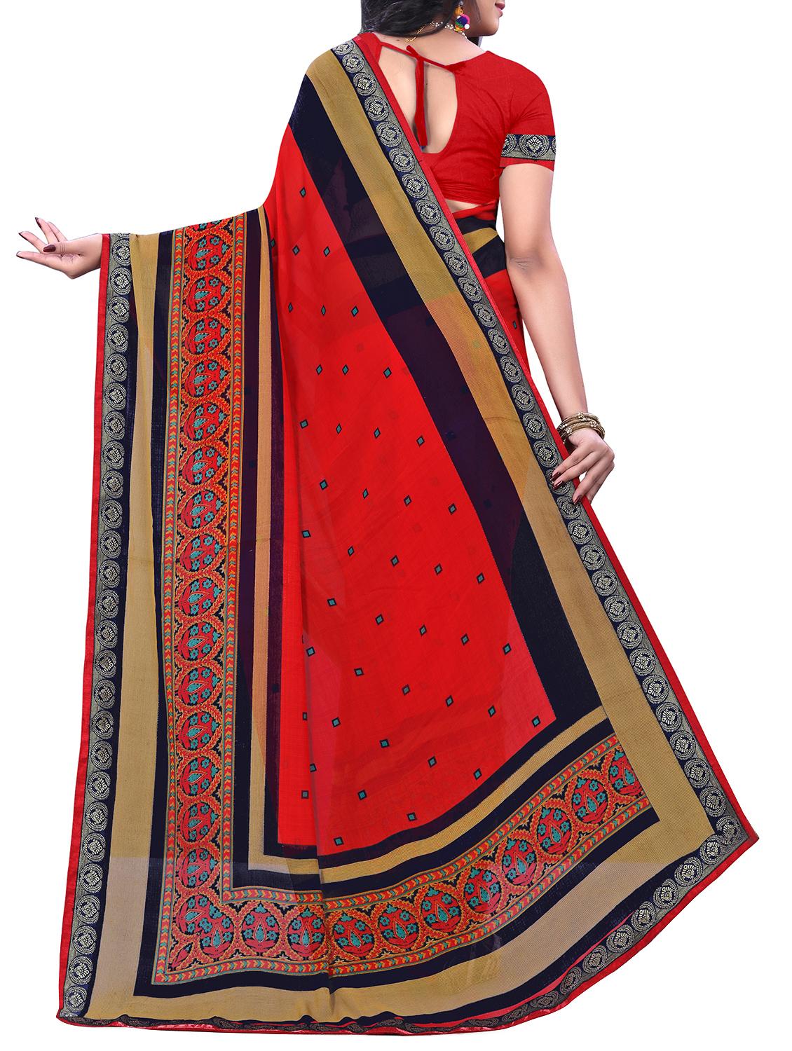 women's geometric red colored saree with blouse - 15819309 - Standard Image - 1