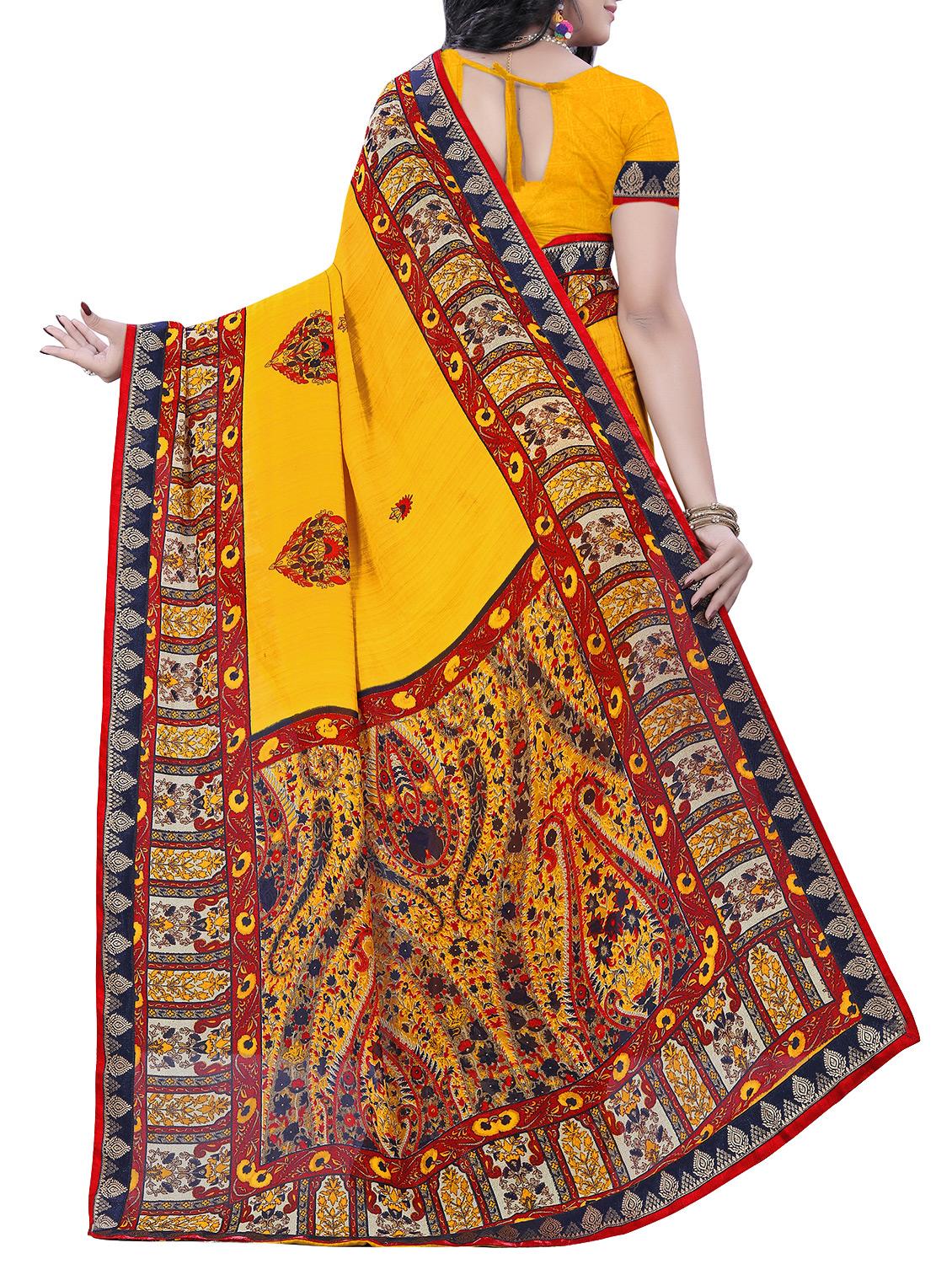 kalamkari border printed saree with blouse - 15819311 - Standard Image - 1