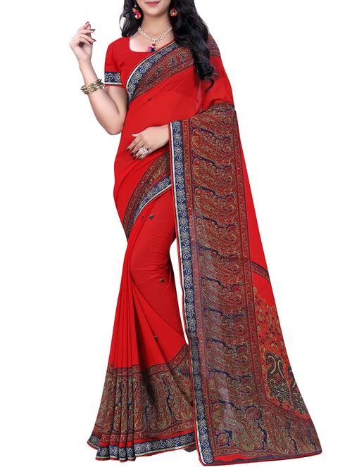 women's paisley red colored saree with blouse - 15819312 - Standard Image - 0