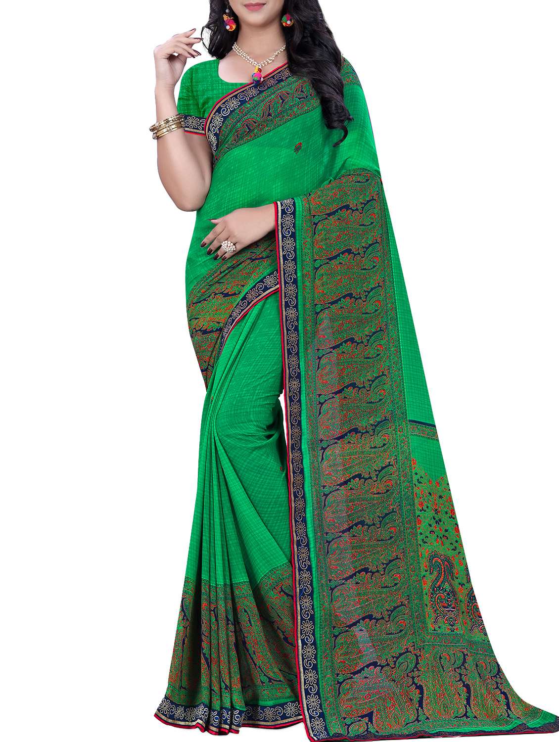 paisley border printed saree with blouse