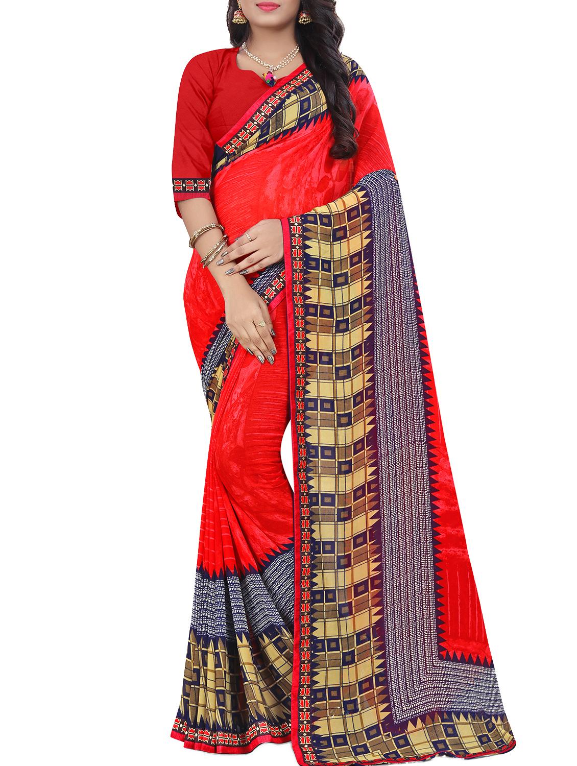 women's printed red colored saree with blouse - 15819314 - Zoom Image - 0