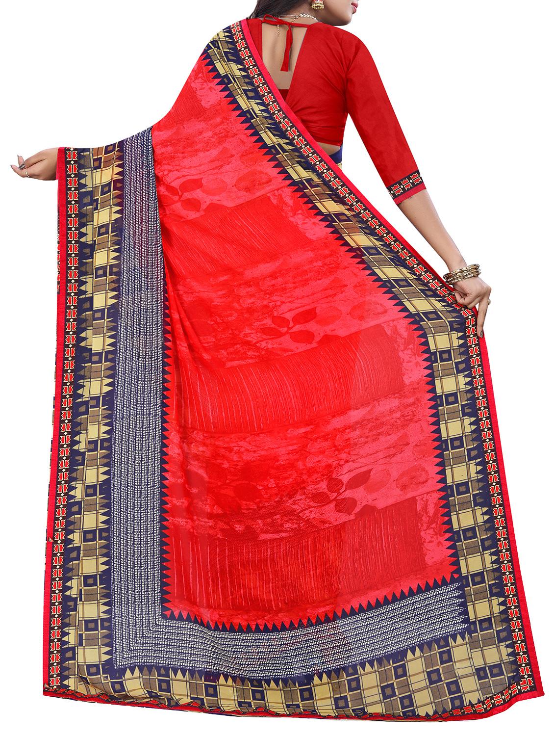 women's printed red colored saree with blouse - 15819314 -  Standard Image - 1
