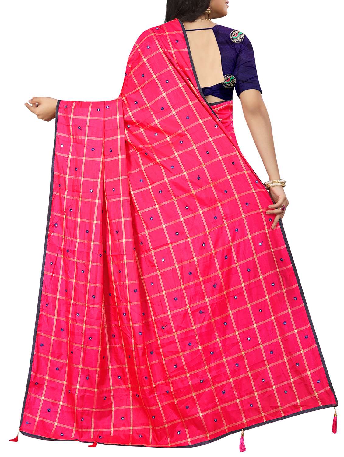 checkered mirror work embroidered saree with blouse - 15819315 -  Standard Image - 1