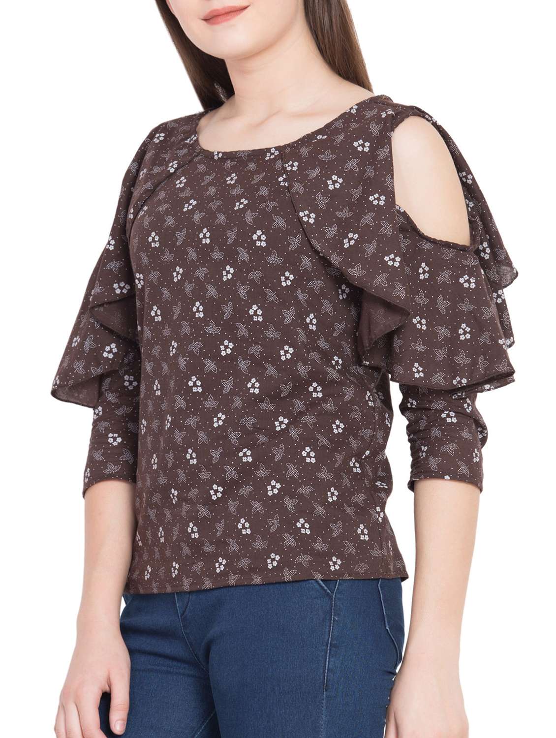 ruffled cold shoulder top - 15819527 -  Standard Image - 1