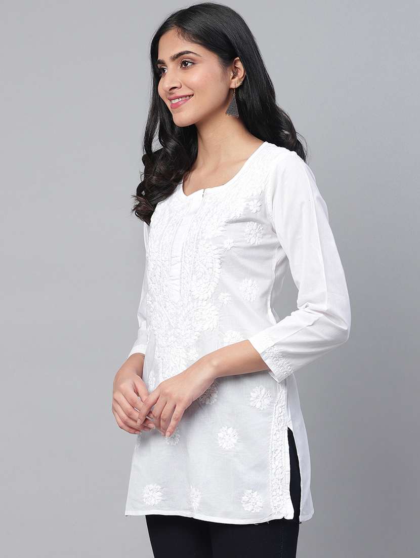 ada hand-embroidered white chikankari kurti  - 15819738 -  Standard Image - 1
