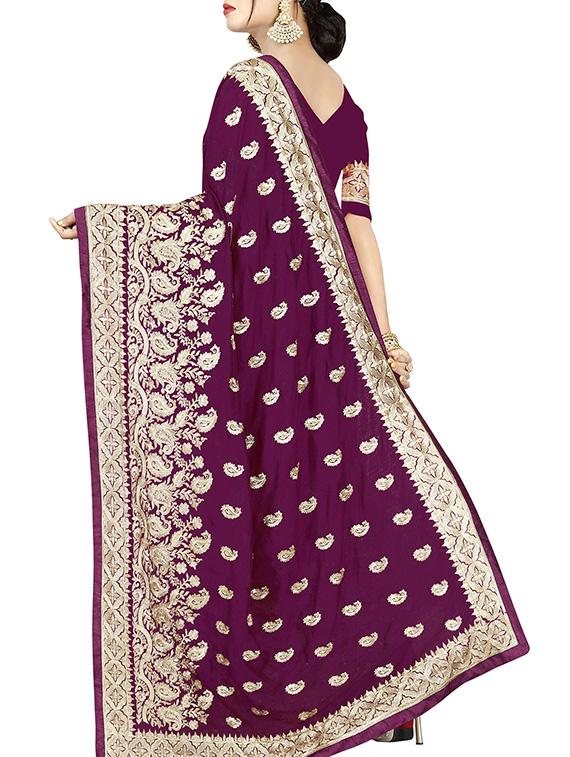 paisley resham embroidered purple saree with blouse - 15819766 - Standard Image - 1