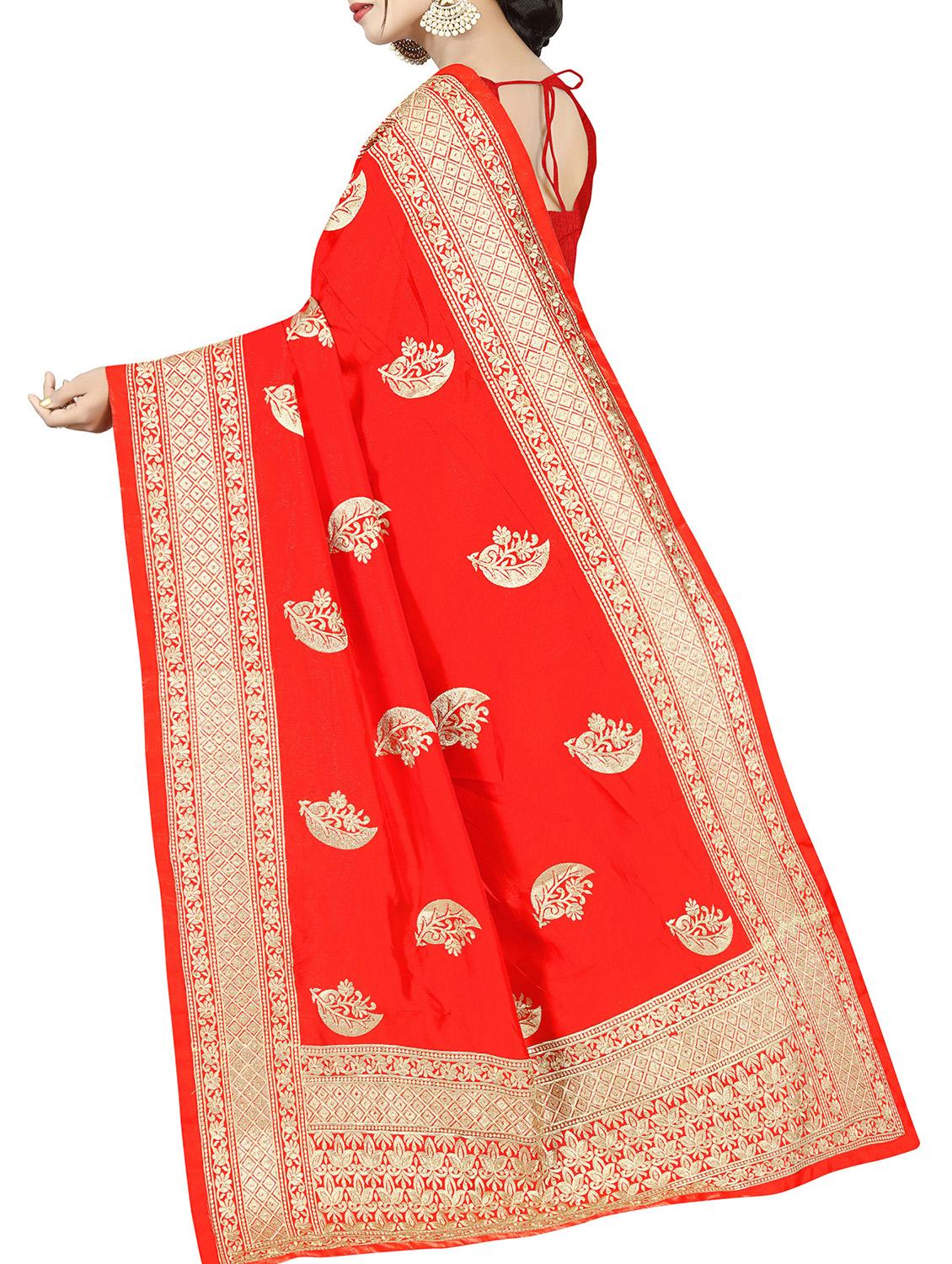 floral embroidered orange saree with blouse - 15819776 -  Standard Image - 1