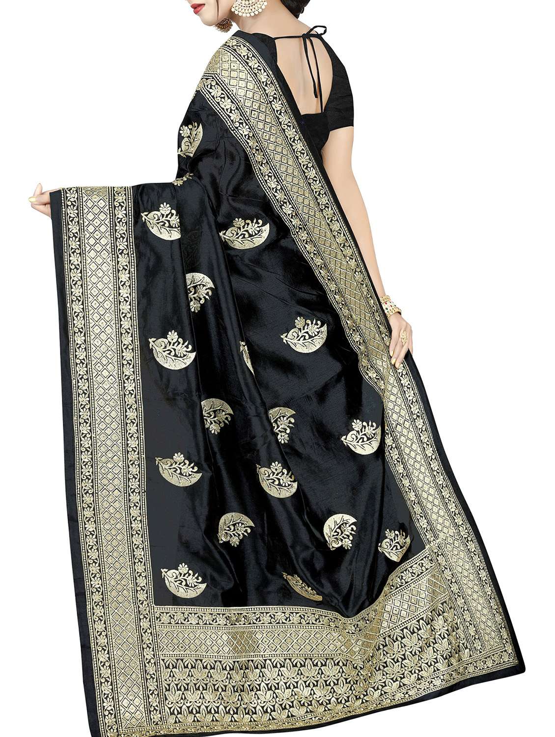 floral embroidered black saree with blouse - 15819777 - Standard Image - 1