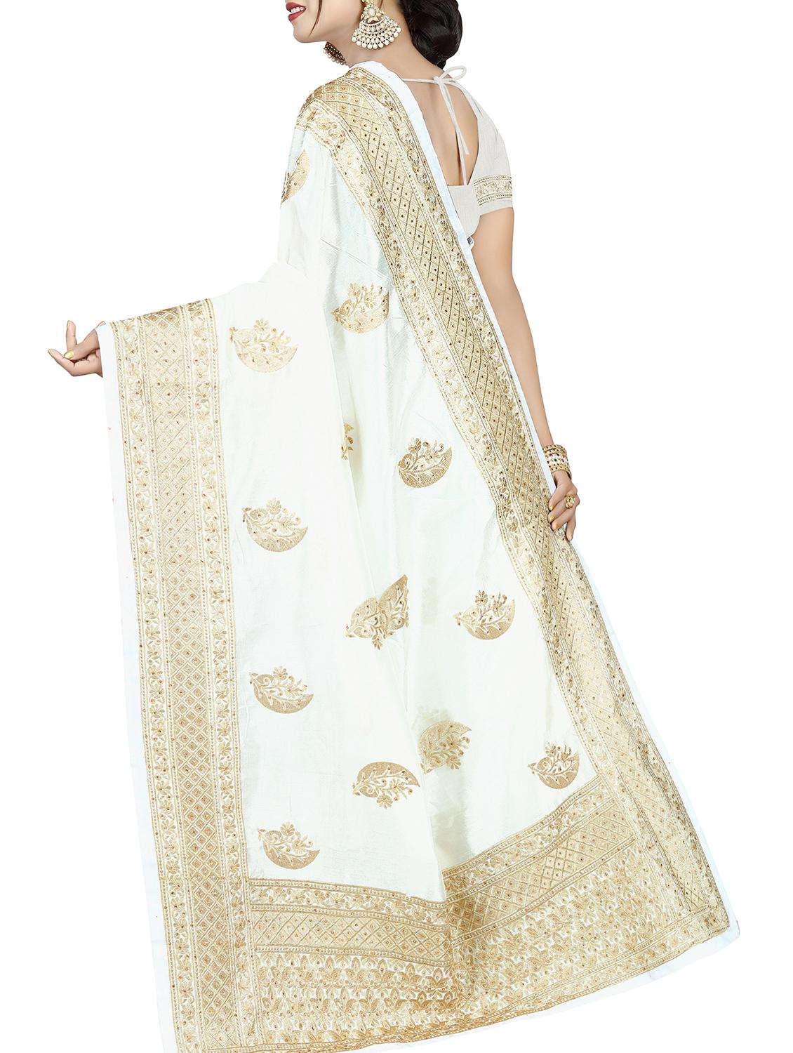 floral embroidered white saree with blouse - 15819780 - Standard Image - 1