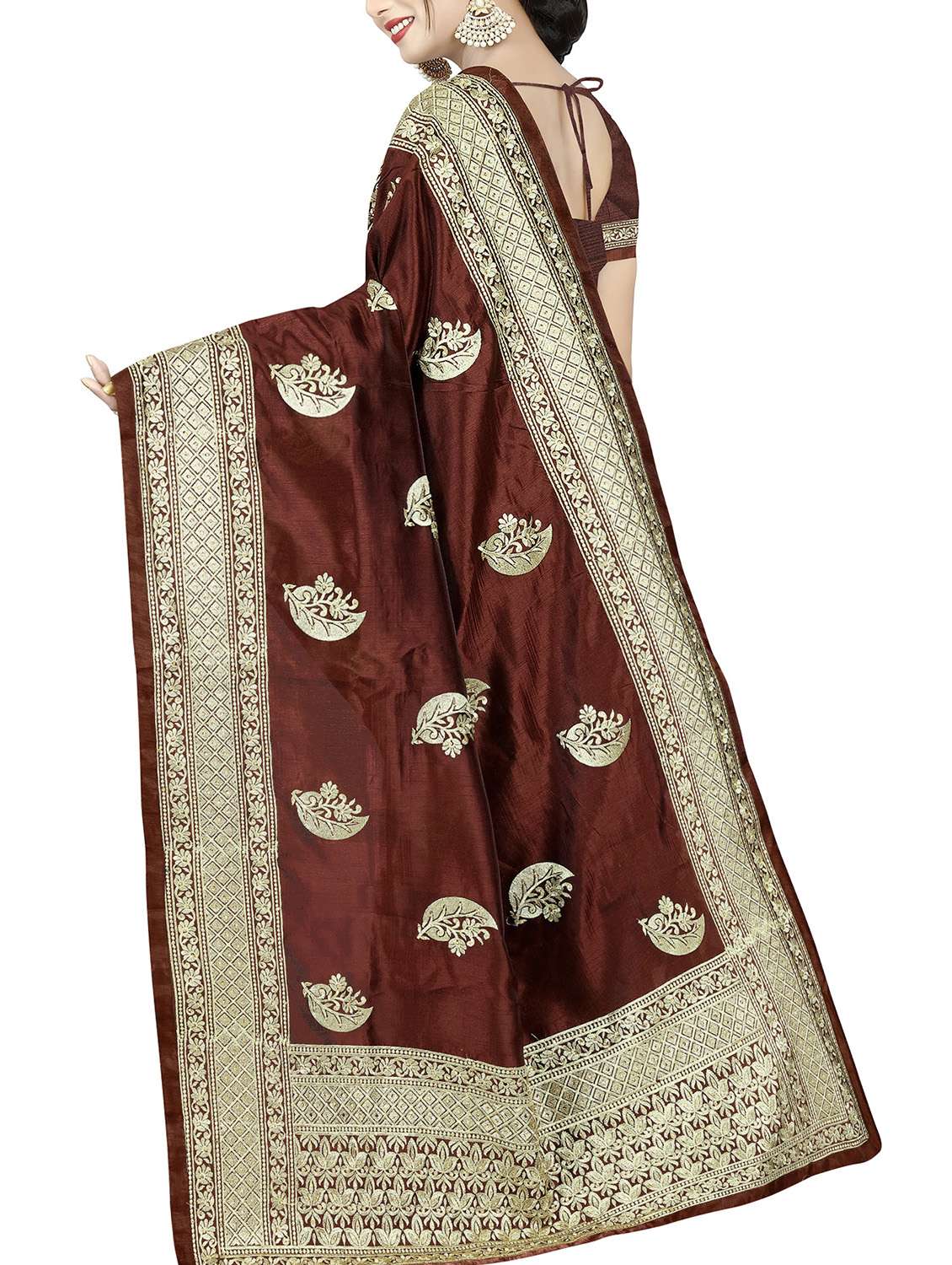 floral embroidered brown saree with blouse - 15819781 -  Standard Image - 1