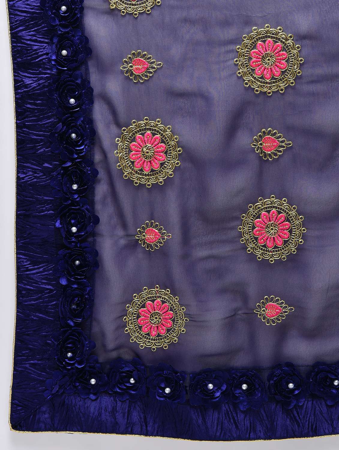 ribbon work floral embroidered navy blue saree with blouse - 15821238 -  Standard Image - 4
