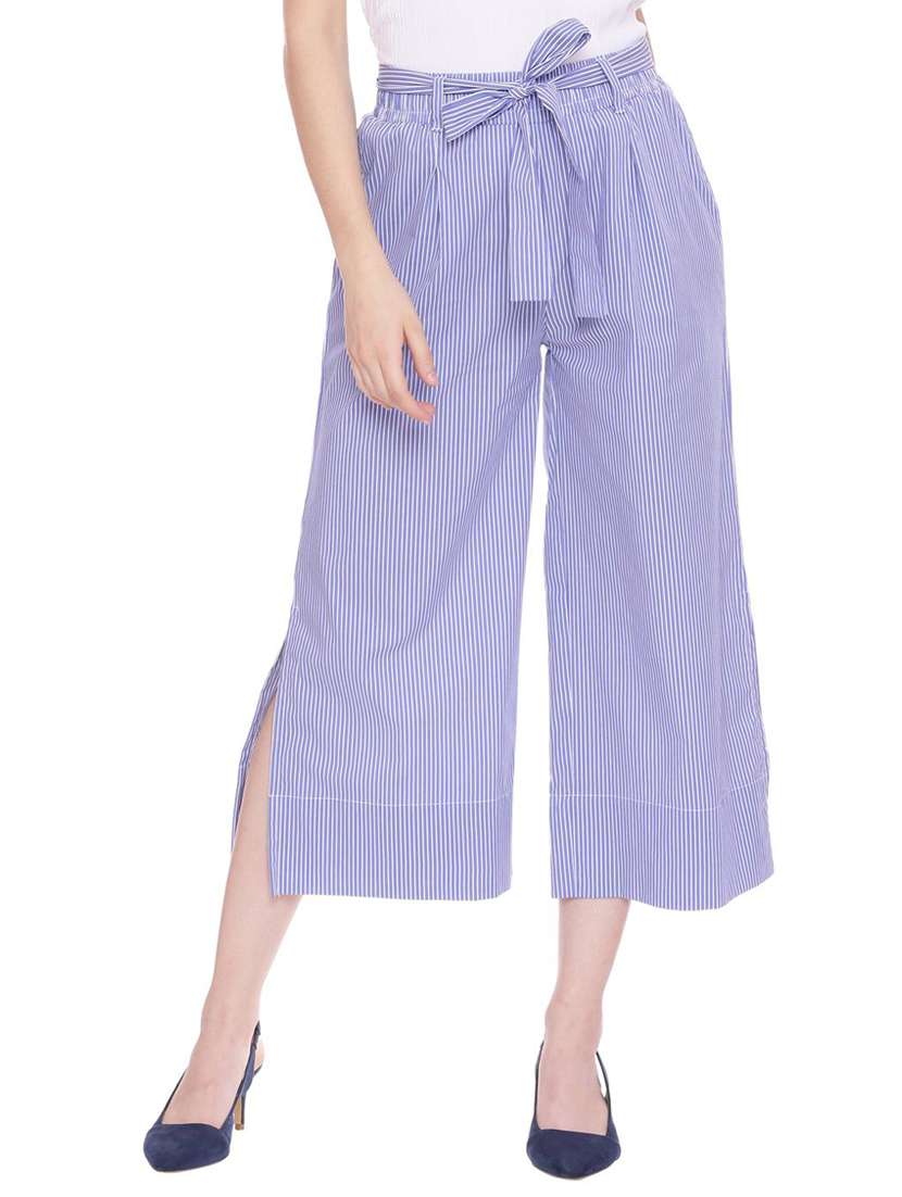 side slit striped wide leg trouser