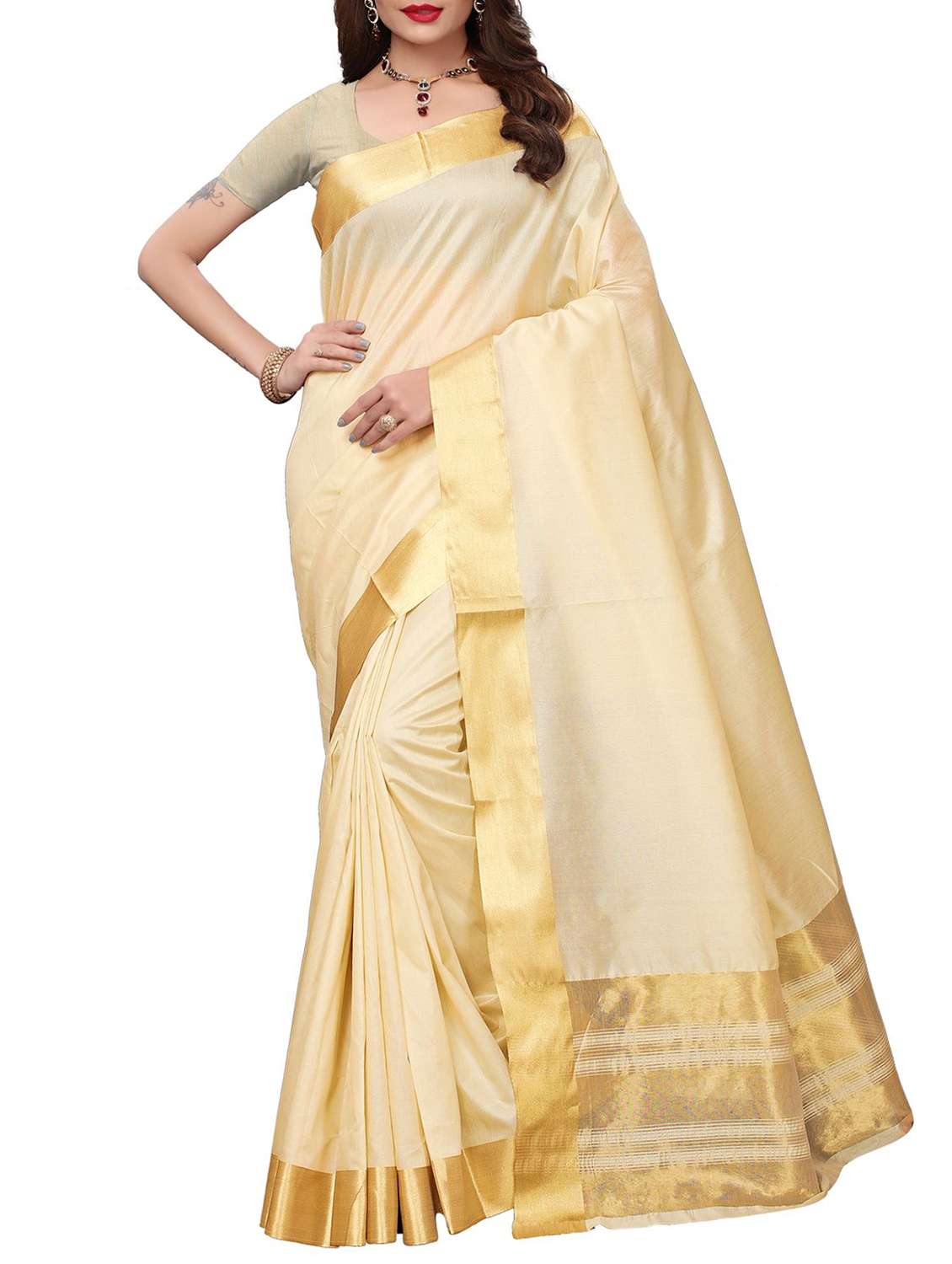 zari border saree with blouse