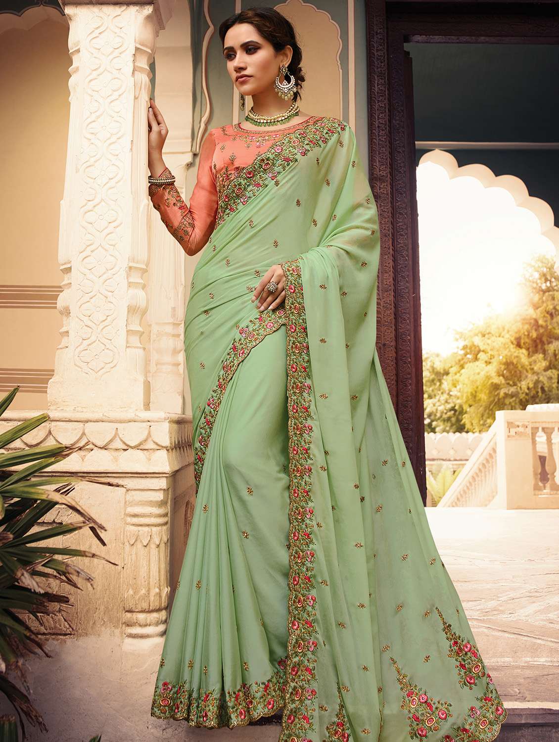 floral embroidered saree