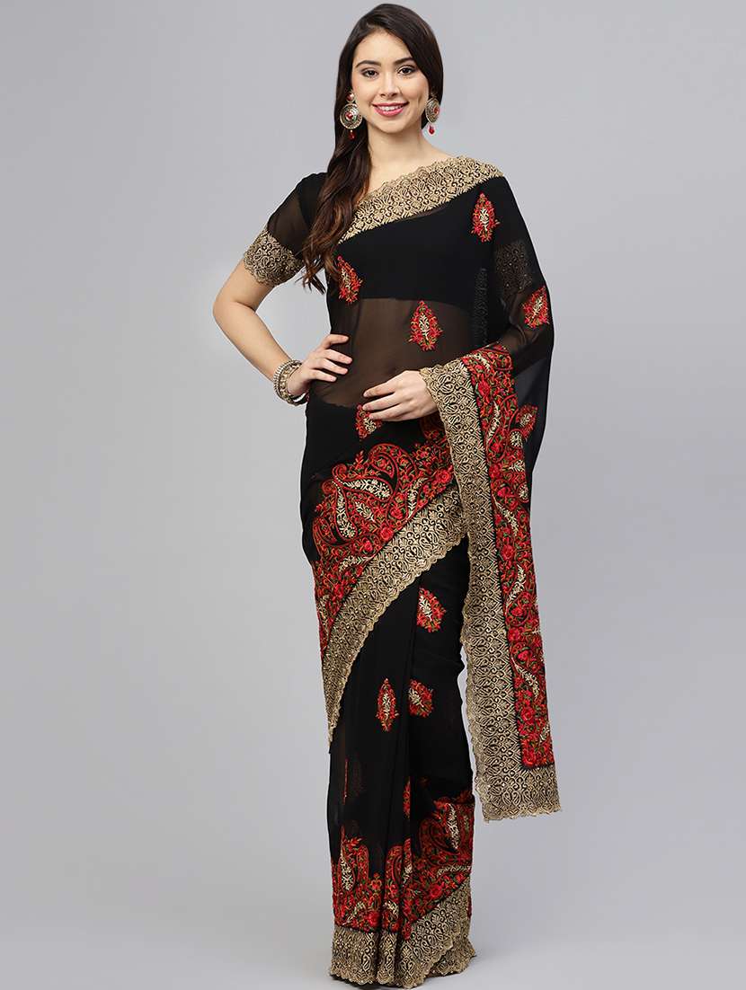 floral embroidered saree with blouse
