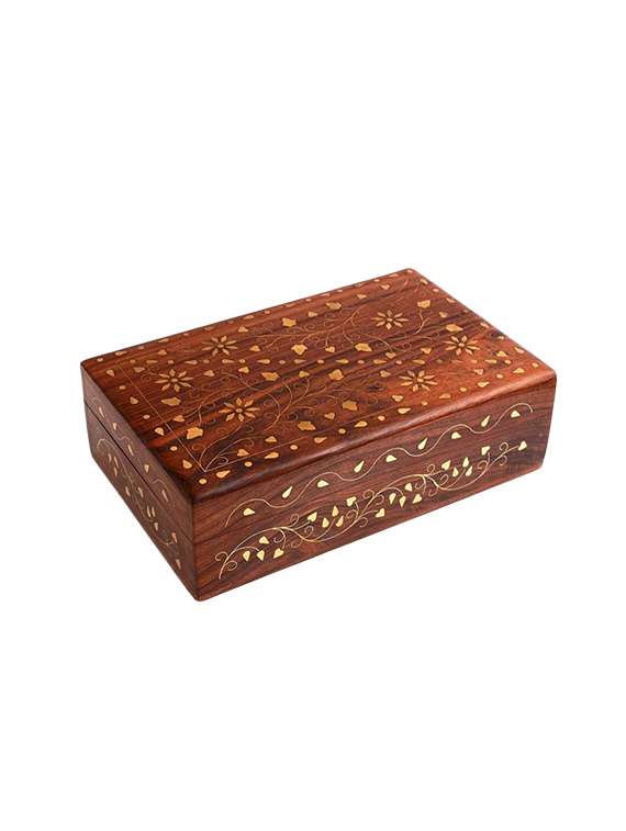 desi karigar beautiful wooden small jewellery box with brass inlay work - 15831649 -  Standard Image - 1