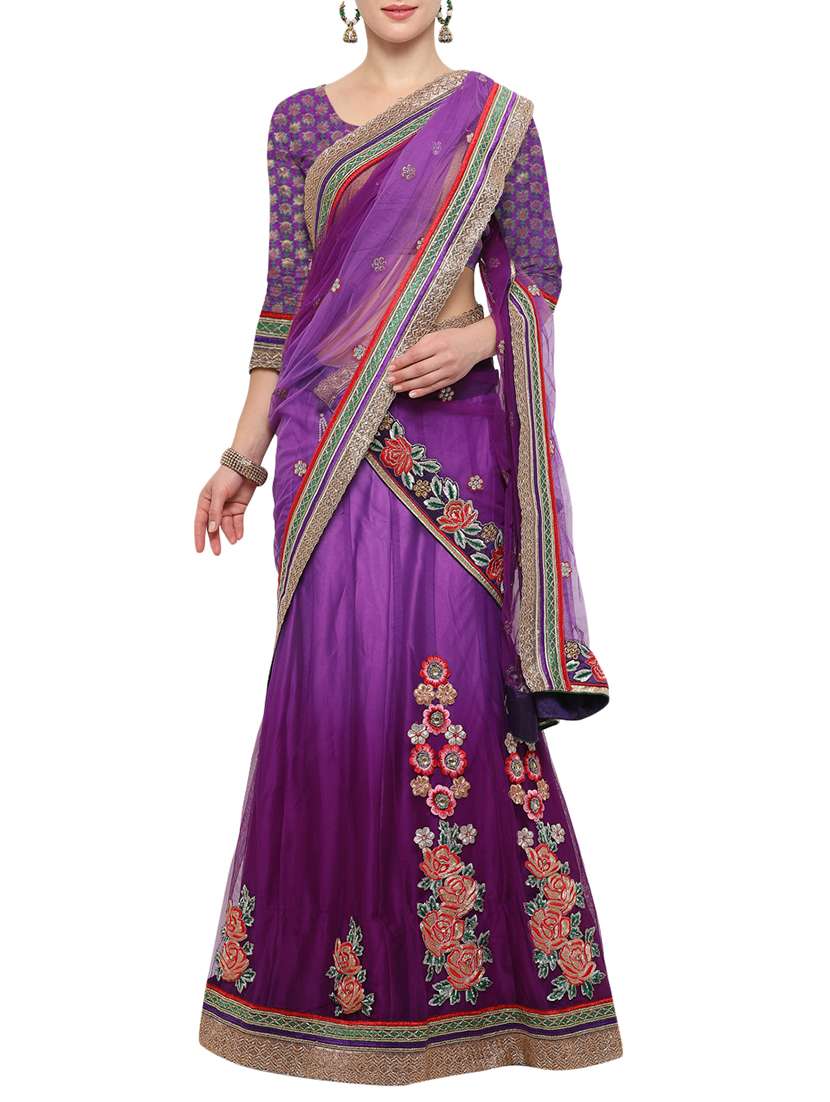 floral patchwork purple lehenga saree with blouse