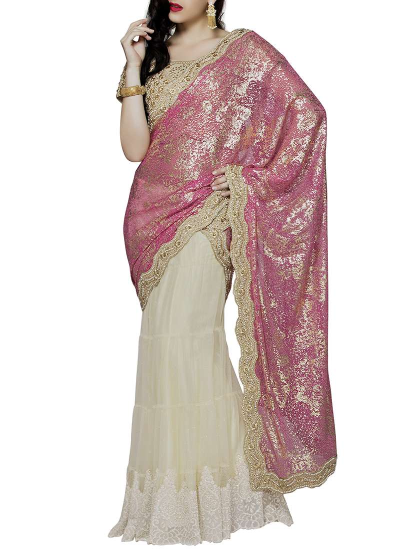 foil printed pink lehenga saree with blouse