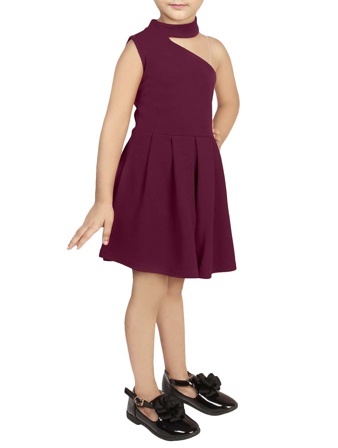 girls asymmetric neck single shoulder frock - 15832704 -  Standard Image - 1