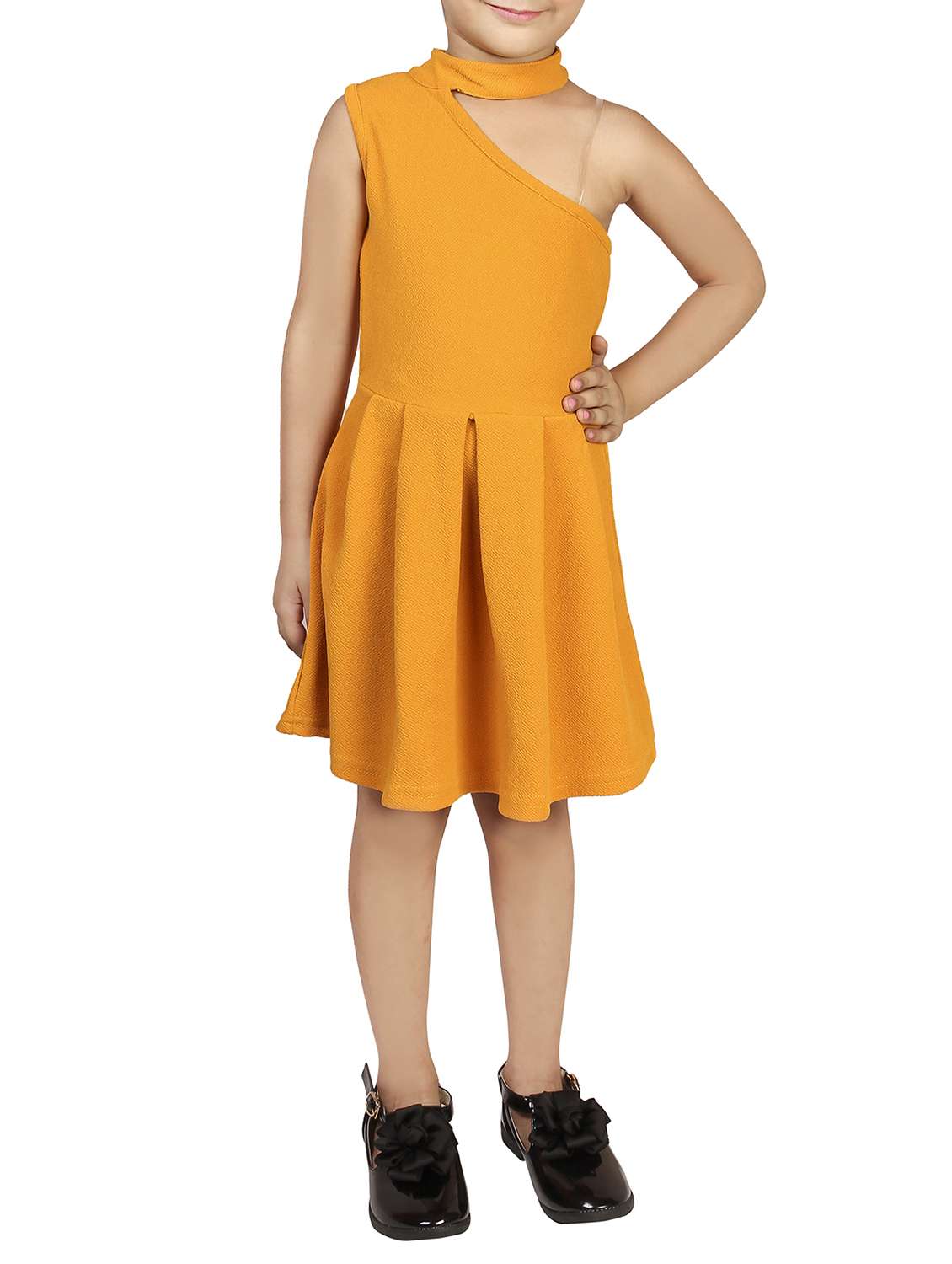 girls asymmetric neck sleeveless frock