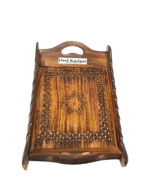 handicrafts designed brown tray wood carvings big-(11x7x2)inch 